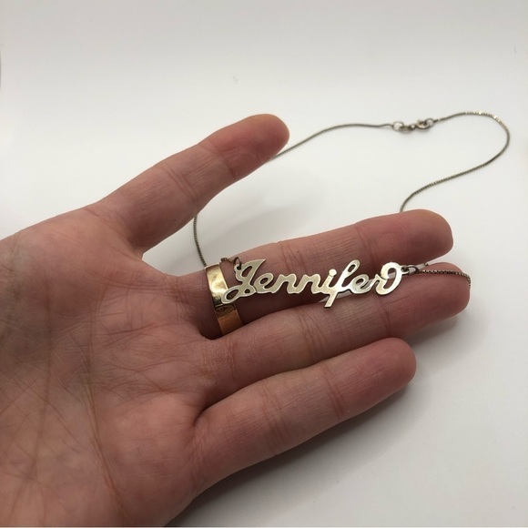 Vtg Sterling Silver Jennifer Name Plate Chain Necklace 14” - Picture 5 of 8